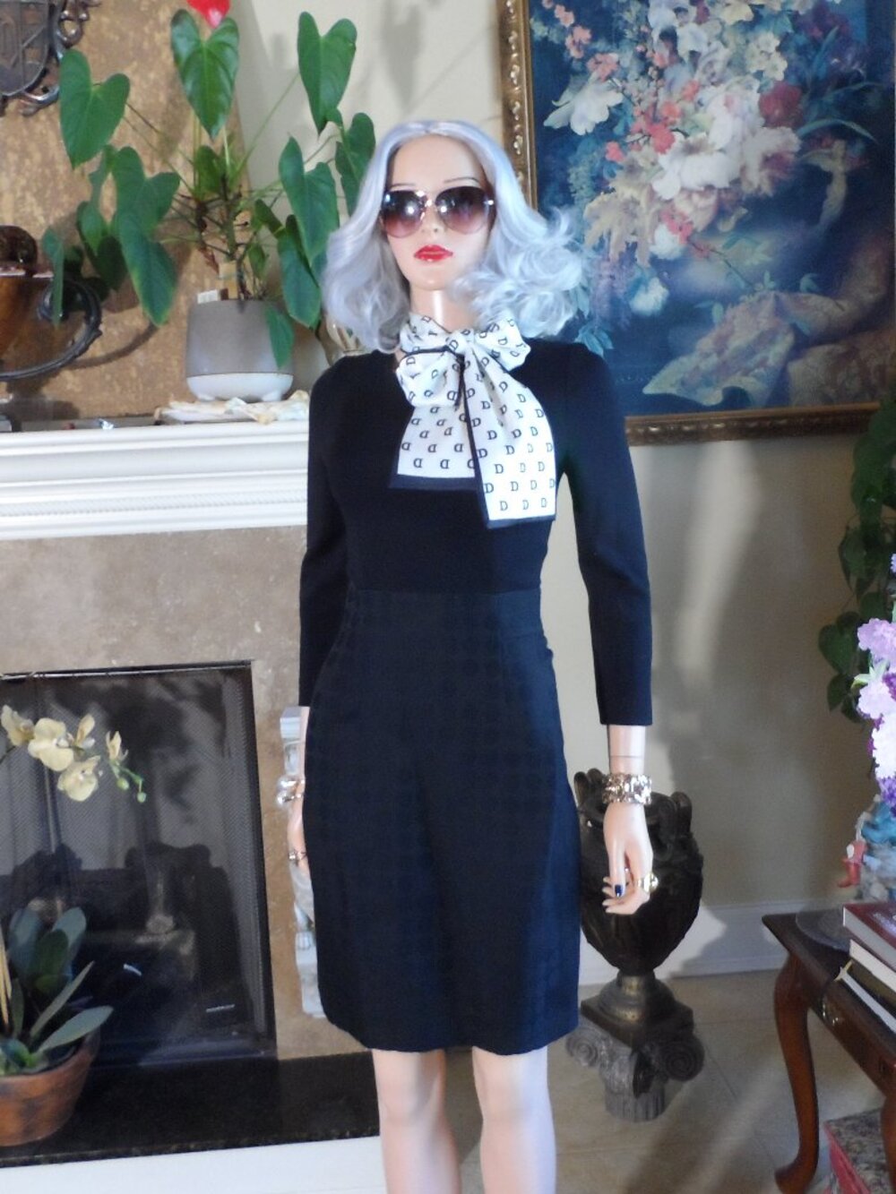 Akris Punto Black Wool Polka Dot Sheath Dress US 6